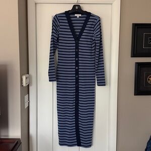 Ann Taylor Navy and Black Striped Long Sleeve Dress